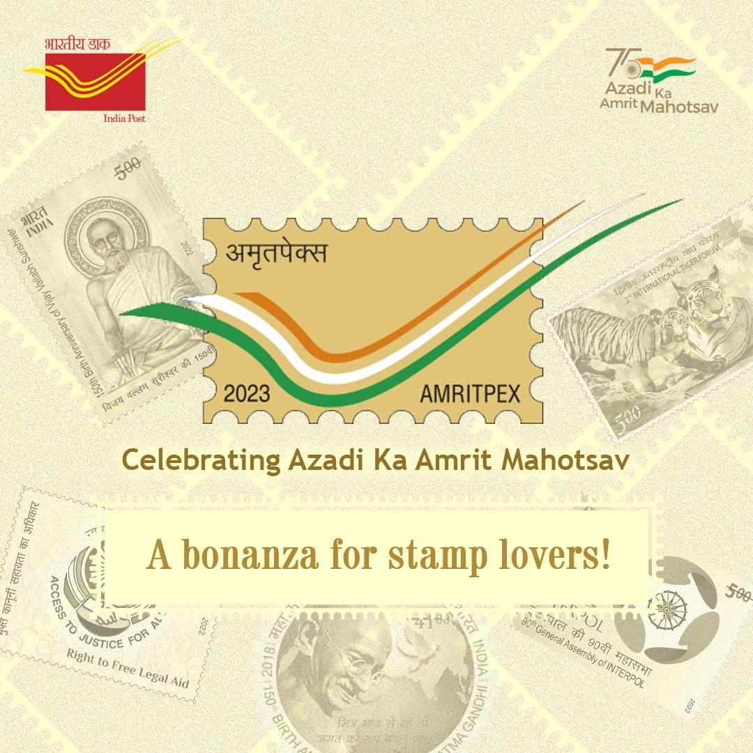 IndiaPostOffice's tweet photo. आज़ादी के अमृत महोत्सव के अंतर्गत, #AMRITPEX2023, राष्ट्रीय डाक टिकट प्रदर्शनी 11-15 फरवरी 2023 को प्रगति मैदान, दिल्ली-01 में आयोजित की जा रही है। https://t.co/HgR57TXE8c