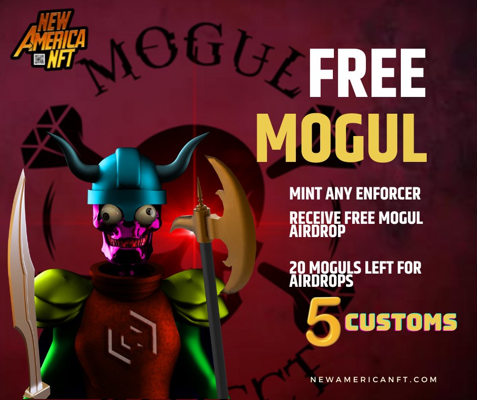 NEWAMERICANFT's tweet photo. 👑☠️💨 Free Mogul Airdrop for every New America NFT Minted. 

🥳🎨 Also I want to do 5 Customs. 
Dm me after mint and I will add you to the Wheel. 🎡

This also Includes minting Enforcers aswell. 

The next 20 Moguls Minted we will choose 5 lucky Minters for customs. 
#CRO #NFTs https://t.co/hgJQtuTn4P