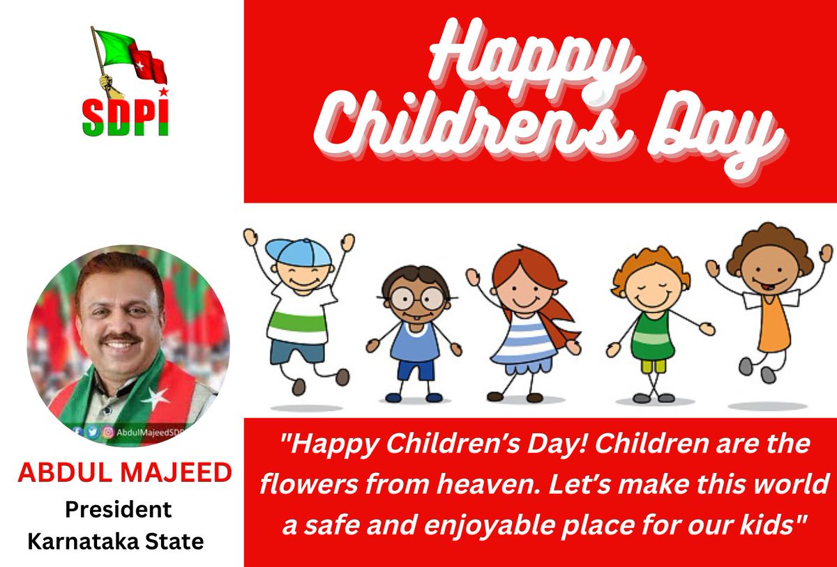 SDPI_KarPresi's tweet photo. #HappyChildrensDay 
"Children are the flowers from heaven. Let’s make this world a safe and enjoyable place for our kids."
Happy Children’s Day! https://t.co/Hut6xiXsHh