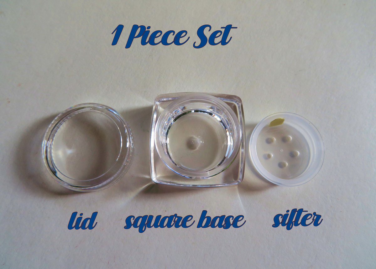 overallbeauty's tweet image. Empty 5 Gram Jars - three piece sets -1 each lid/SQUARE base/sifter | Great for Loose Powder Mineral Eyeshadow | Jewelry Supplies | Crafts tuppu.net/fba12ca0 #kmms #Etsy #EmptyContainers
