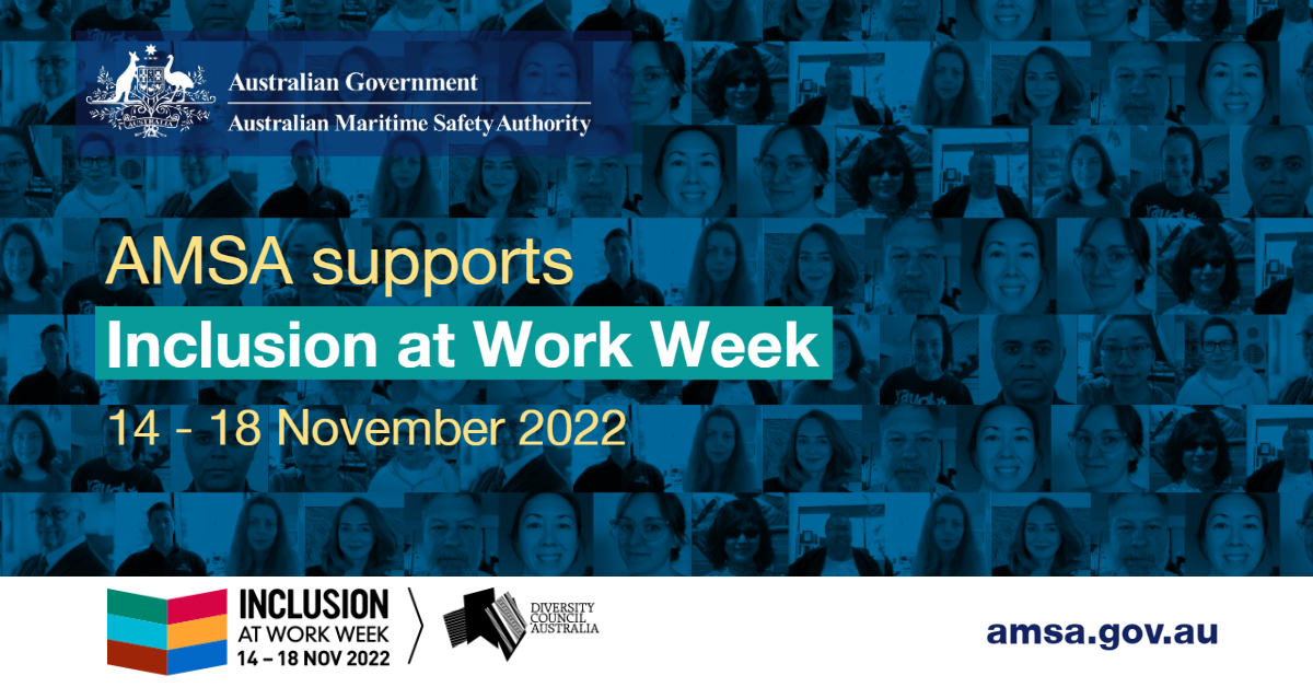 AMSA_News's tweet image. AMSA is championing inclusion through our Reconciliation Action Plan and Strategic Workforce Plan. We proudly support the Diversity Council of Australia’s inaugural #InclusionAtWorkWeek from 14 – 18 November 2022. #AMSA #CleanSeasSavingLives
