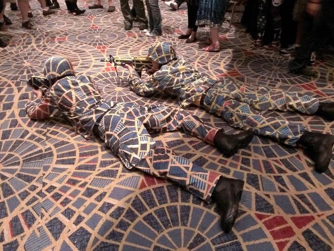 H_M_Photo's tweet photo. @amblingsoul @DragonCon Once upon a time the Marriott had a carpet that was this pattern. It was trippy, wild, and unique. In 2013 some cosplayers who dressed up in 'marriott carpet camo' -it was still a mild thing until 2015 when the carpet was torn out and replaced. Now it has a MASSIVE cult following https://t.co/XlICEJc1UZ