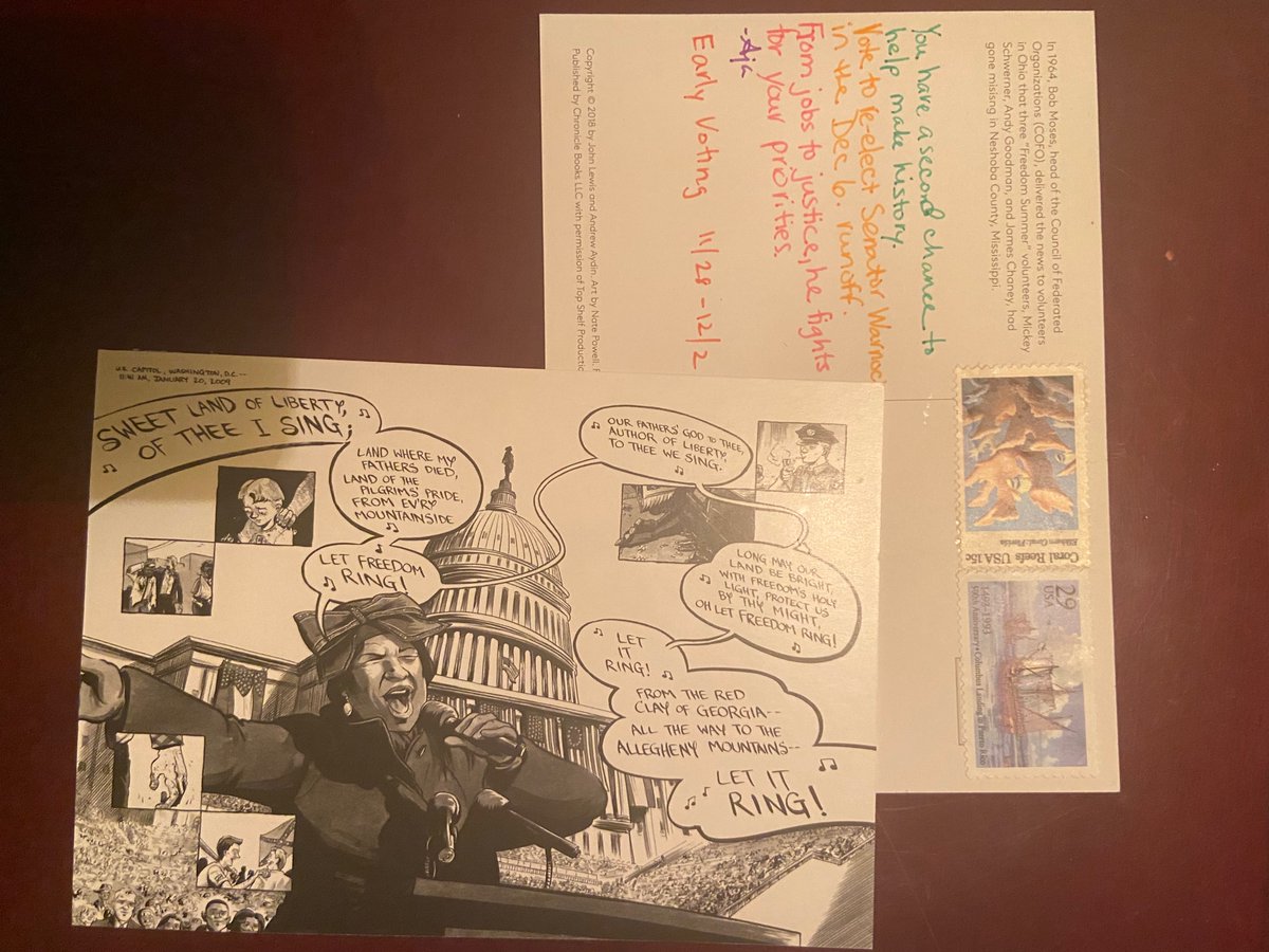 brat2381's tweet photo. Another batch of #PostcardsToVoters going to GA for Senator Warnock. 

I love these postcards because they’re part of a set John Lewis did. I also got to use some vintage stamps. That always puts a smile on my face 🤗

Information to write postcards is listed below. https://t.co/RdKdm7epto