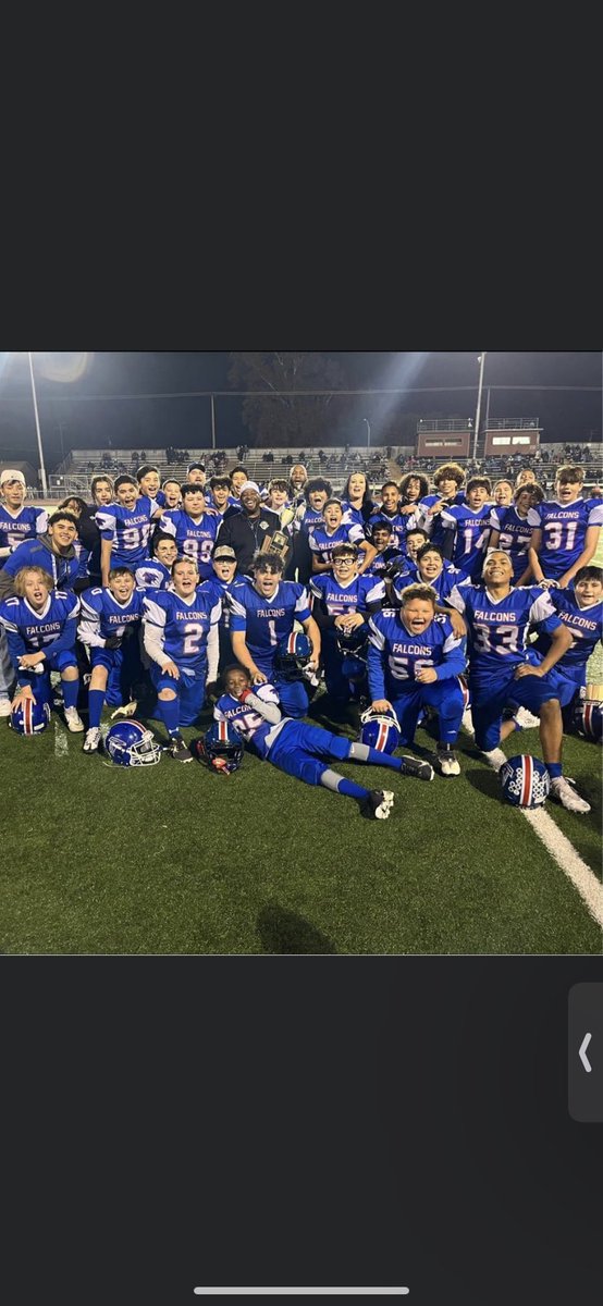AtwaterFootball's tweet photo. Congratulations to our Varsity Youth Falcon Football team! Super Bowl Bound! 9-0 JV team, 8-2 Frosh team, Super Bowl Bound Varsity Youth Team! The Future is bright! Keep Grindin’! #GoBigBlue https://t.co/Twq8fk71cZ