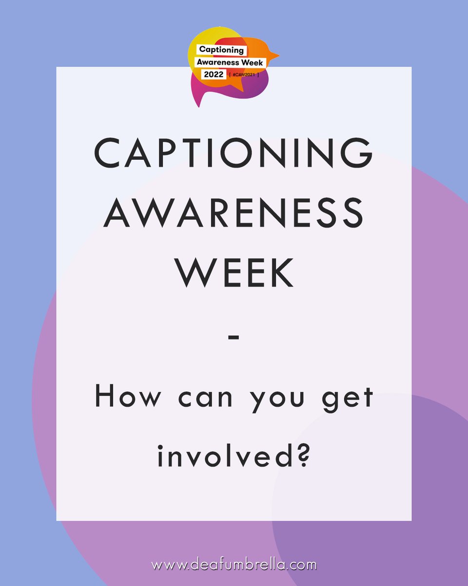 DeafUmbrella's tweet image. This week is #CaptioningAwarenessWeek!

There are many ways to get involved and we&apos;ve all the links you need to get involved: deafumbrella.com/post/captionin…

#CAW2022 #StageTEXT#CaptionYourContent #DeafCommunity #DeafAwareness #DeafAware