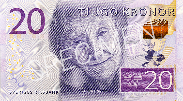 riksbanken's tweet photo. För 115 år sedan, den 14 november 1907, föddes författaren Astrid Lindgren. Sedan 2015 pryder hennes porträtt 20-kronorssedeln. #Riksbanken #Sedlar #Pengar #Kontanter #Betalningar 1/2 🧵 https://t.co/f1A4xTELpt