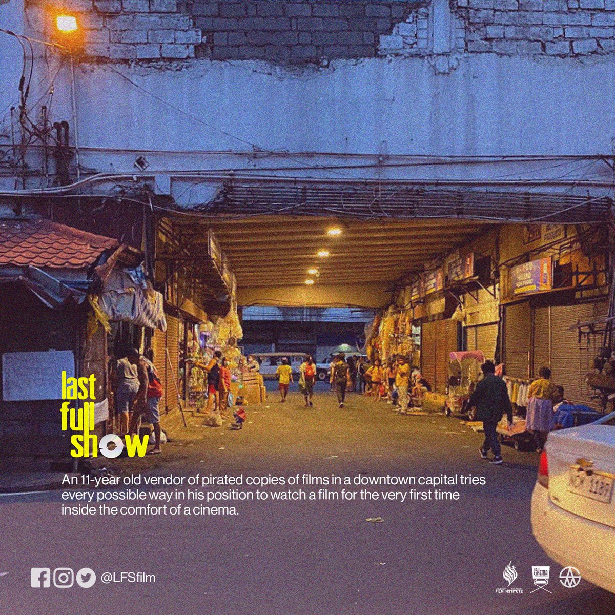 LFSfilm's tweet photo. 𝐋𝐚𝐬𝐭 𝐅𝐮𝐥𝐥 𝐒𝐡𝐨𝐰 
directed by Ivan Villacorta Gentolizo

An 11-year old vendor of pirated copies of films in a downtown capital tries every possible way in his position to watch a film for the very first time inside the comfort of a cinema.

Coming soon. 📽️ https://t.co/PzNkiTXfuV