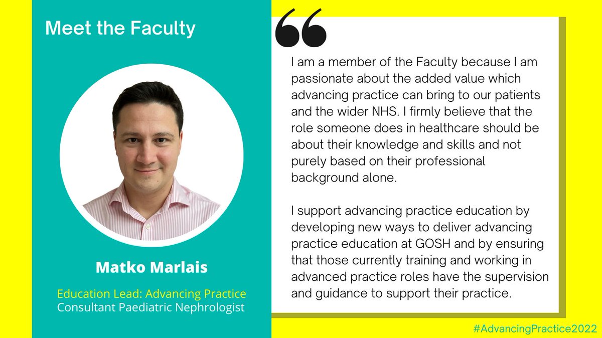 GOSH_AdvPrac's tweet image. Why Matko enjoys working with children &amp;amp; young people:
 &quot; I have the privilege of being able to look after them from birth to adolescence, and I enjoy watching them grow and develop through the challenges posed by kidney diseases.&quot; #AdvancingPractice2022
