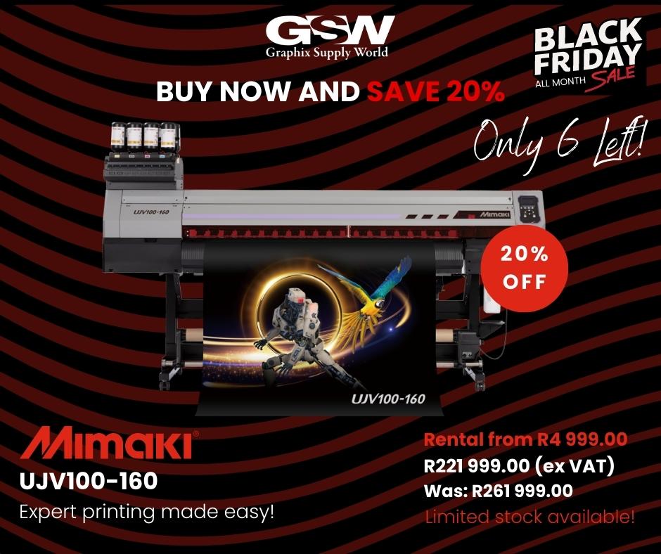 GraphixSupWorld's tweet image. In celebration of Black Friday month, #Mimaki have supplied us limited stock at deeply discounted prices.  Catch this UNBELIEVABLE Black Friday deal and save R40 000.00!  Limited stock available! Contact us today - marketing@gsw.co.za | gsw.co.za