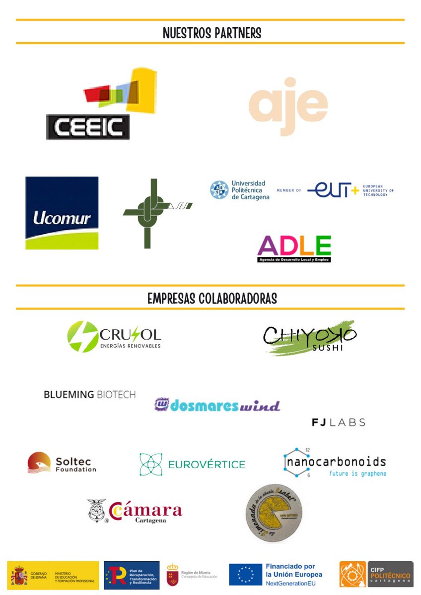 I Semana del SÚPERemprendimiento del CIFP Politécnico de Cartagena <a href="/politecnicocart/">PolitecnicoCartagena</a> 

DEL 14 AL 18 DE NOVIEMBRE

💡Creatividad
♻️ Innovación
🚀 Emprendimiento
💬 Networking <a href="/Ceeict/">CEEIC</a> <a href="/AjeCartagena/">Asociación de jóvenes empresarios de Cartagena</a> #ASES <a href="/ucomur/">Unión Cooperativas Trabajo Asociado Región Murcia</a> @UPCTnoticias y <a href="/adlecartagenaes/">adlecartagenaes</a> 

¡CONTAMOS CONTIGO!