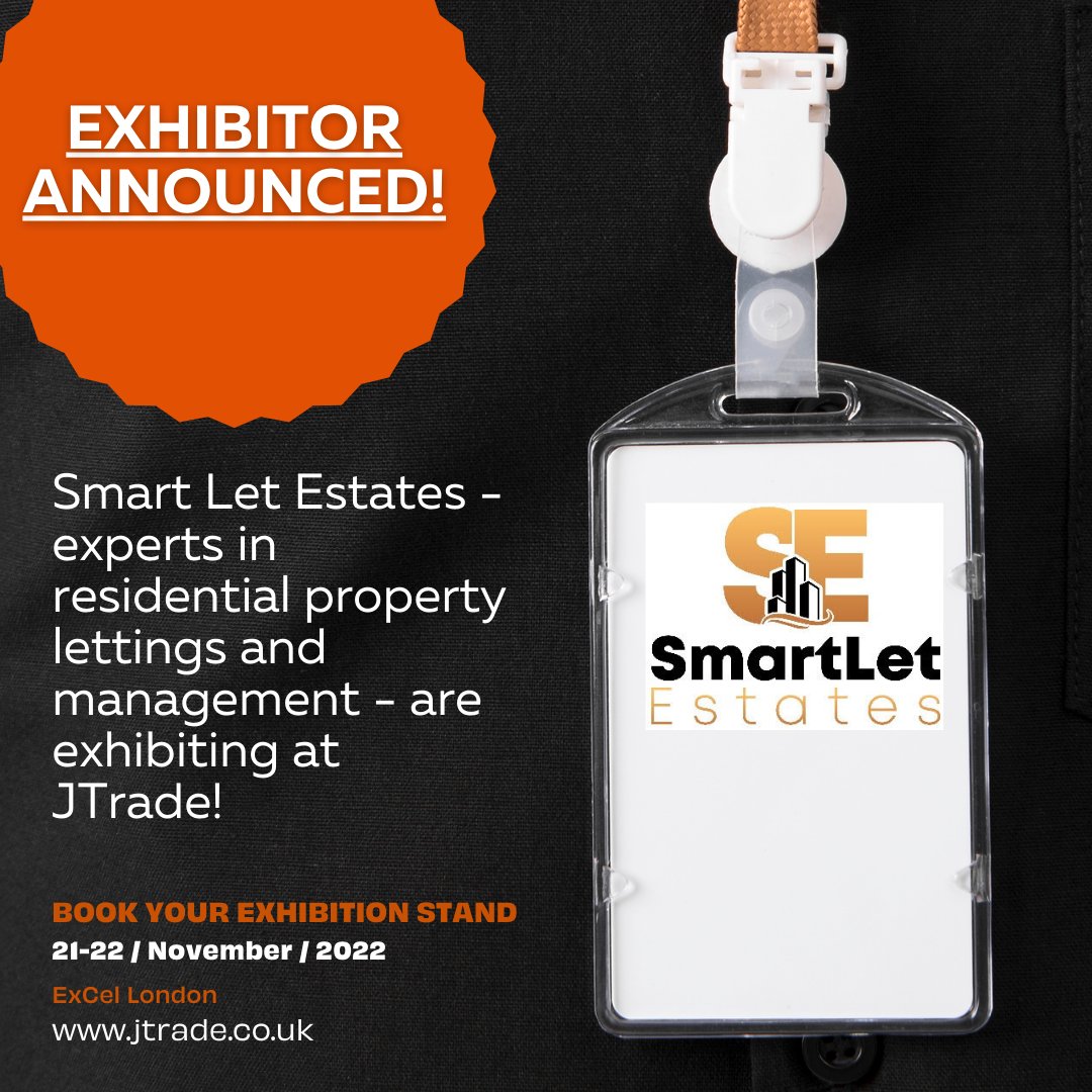 EXHIBITOR ANNOUNCEMENT!
Smart Let Estates - experts in residential property lettings and management - are exhibiting at JTrade!
Visit jtrade.ecreg.uk/reg/general/ho… to book your FREE Visitor tickets.
#JTrade #JTrade22 #ResidentialProperty #Lettings #Management