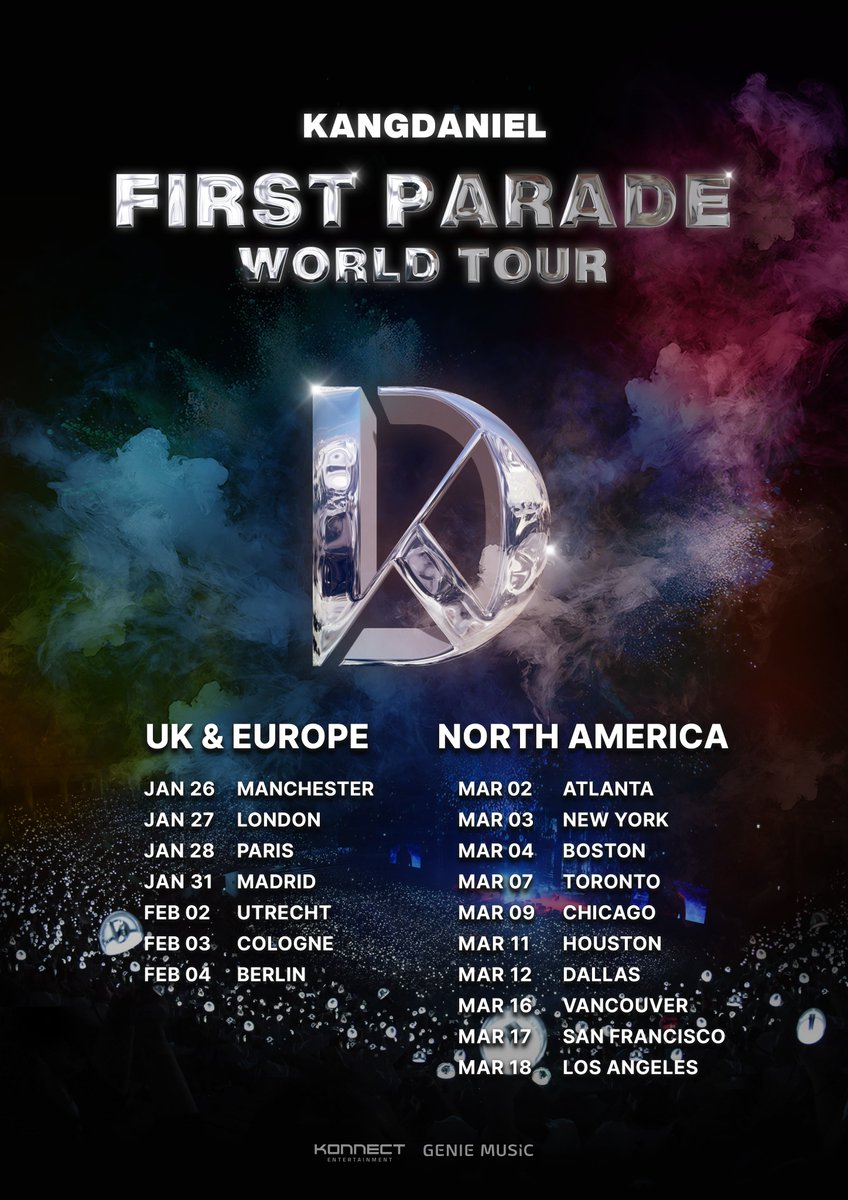 [📢]
KANGDANIEL 
<FIRST PARADE> WORLD TOUR
UK & EUROPE / NORTH AMERICA IN 2023

#강다니엘 #KANGDANIEL 
#다니티 #DANITY