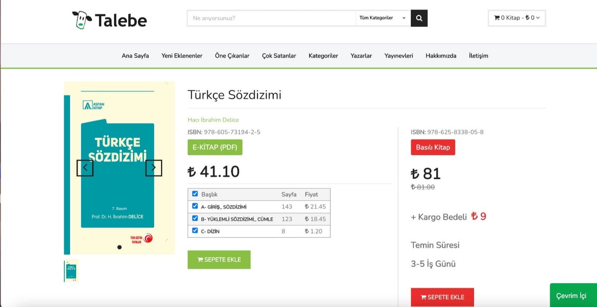 YENİ NESİL YAYINCILIK
Bölümlü ve POD opsiyonlu elektronik kitap dağıtım portalı: talebe.com
Hacı İbrahim Delice Hocamızın "Türkçe Sözdizimi" adlı çalışmasına sitemizden ulaşabilirsiniz.
talebe.com/kitap/turkce-s…