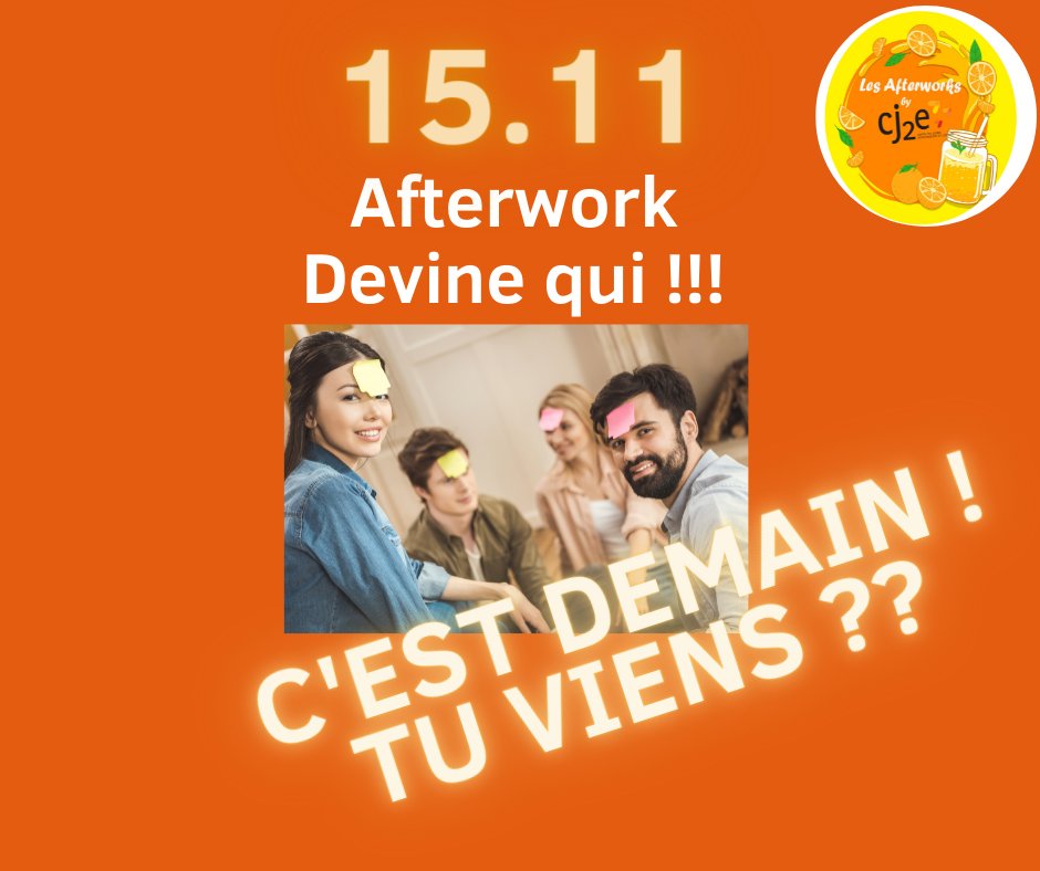 📲💻⏳
Dernier jour pour s'inscrire à l'afterwork de demain soir, organisé par le Cj2e !!!
🤓🧐 Sur la thématique "Devine qui..." !!! Qui je suis, ce que je fais, mes passions, mon business...
Vous venez ? helloasso.com/.../evenem.../…
#afterwork #business #devinequi #profil #reseaux