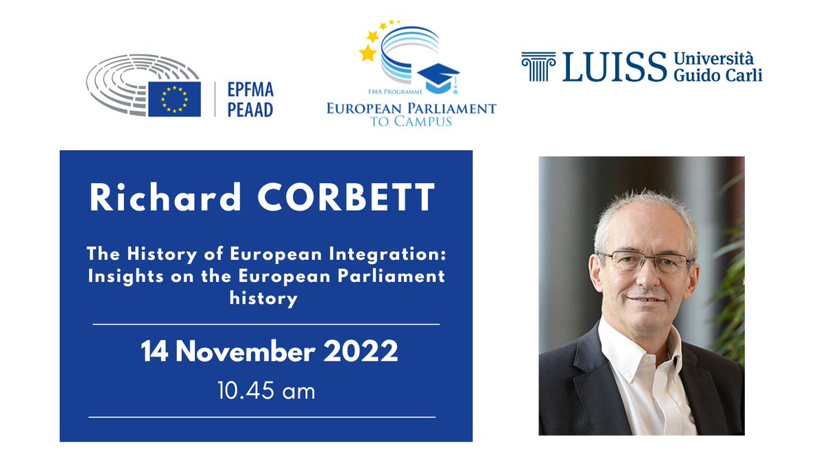 Europarl_FMA's tweet photo. Today at 10.45 (BXL time) former MEP and FMA Member @RichardGCorbett will be the Guest Speaker at the discussion hosted by the @UniLUISS 🇮🇹 as part of our EP to Campus Programme 💻

Find more about us! https://t.co/Vucz9y6SNm

#EPtoCampusProgramme https://t.co/TqKlqsksXs