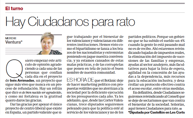 🍊👉 <a href="/mventuracs/">Mercedes Ventura</a> escribe que 'Hay <a href="/CiudadanosCs/">Ciudadanos 🇪🇸🇪🇺</a> para rato'

✍️ "Hemos visto como el bipartidismo se lanza a los brazos de los nacionalistas y extremistas poniendo en jaque nuestra convivencia, y ya estamos cansados"

🗞️ Léelo en <a href="/epmediterraneo/">El Periódico Mediterráneo</a> elperiodicomediterraneo.com/opinion/2022/1…