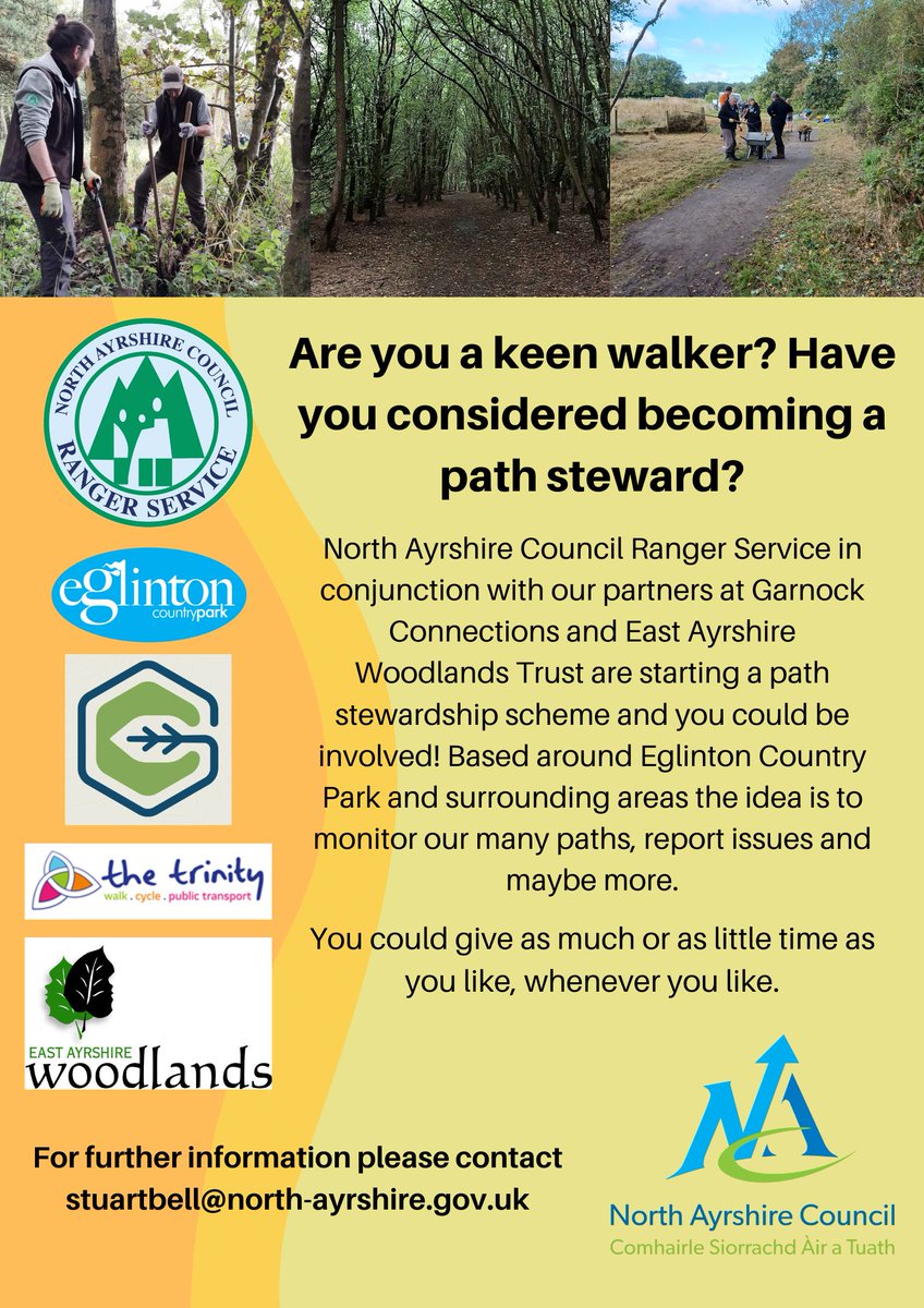 Delighted to report that the Path Stewardship project has teamed up with @EglintonPark to form a Path Stewardship Legacy group. Volunteers will monitor paths, report issues and get involved in practical conservation tasks. 🌿🍂🌳 See below for more info! 👇