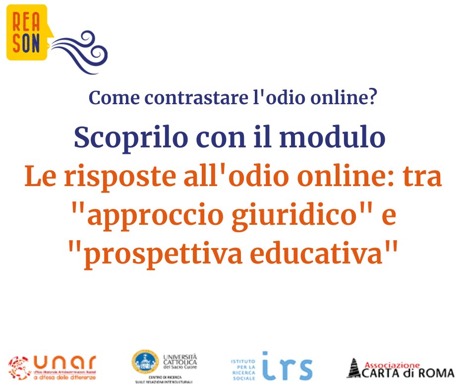 reasonprojecteu's tweet photo. 📌 È online il quarto modulo del MOOC “Contrastare l’odio online”  
👉 Per maggiori informazioni: https://t.co/abgnej5xmO
@Unicatt @unar_norazzismi @cartadiroma @IRSonline73 https://t.co/nVxTQaSlgo