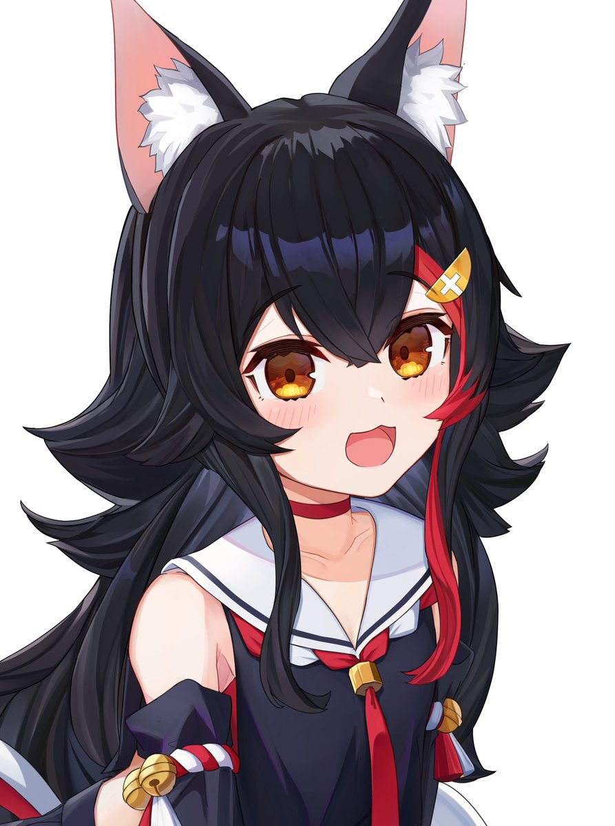 ookami mio 1girl solo black hair animal ears streaked hair long hair animal ear fluff  illustration images