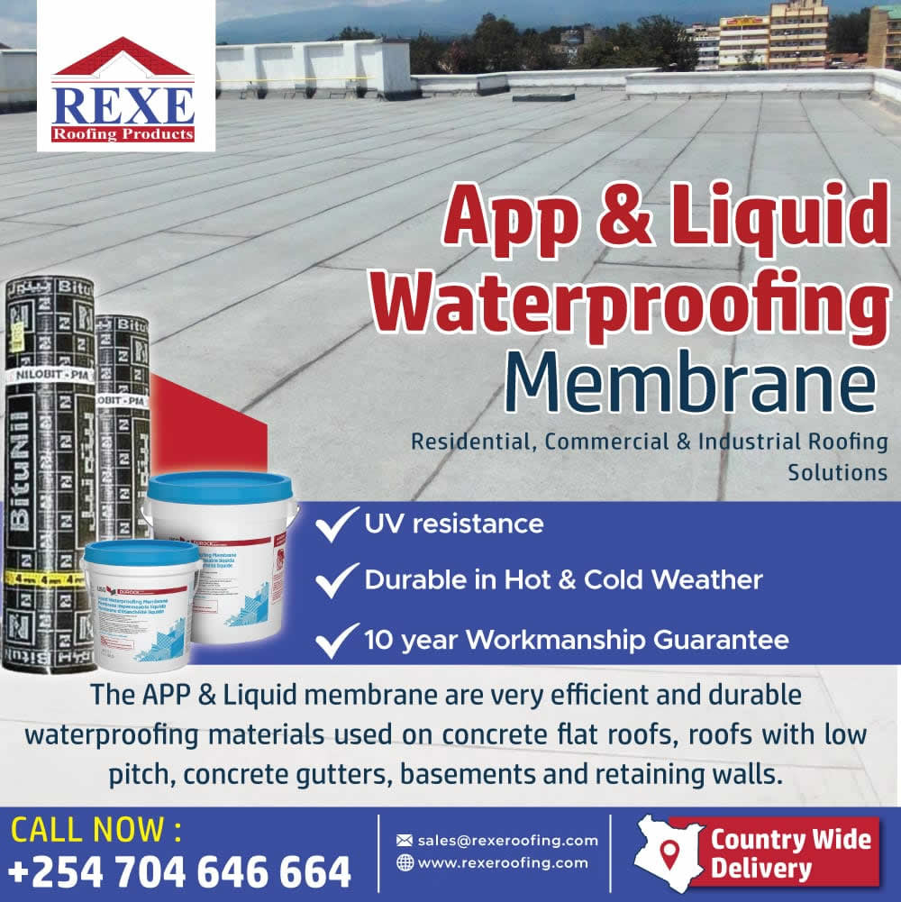 RexeRoofing's tweet photo. APP and LIQUID Waterproofing are perfect for use in
RESIDENTIAL, COMMERCIAL & INDUSTRIAL
Construction projects
Get QUALITY WATERPROOFING today!
Call/WhatsApp: +254 704 646664 | Website:
https://t.co/YVxtNKDBBv
#RexeRoofing #RoofingExperts #WaterproofingExperts
#RoofingYourWorld https://t.co/do4WPL9yQY