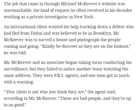 spyblog's tweet image. #SurveillanceDetection #CounterSurveillance #PrivateInvestigator hired remotely by spies
&quot;Mr. McKeever &amp;amp; an associate began taking turns conducting the surveillance, but they failed to notice another team watching the same address. They were F.B.I. agents&quot;
nytimes.com/2022/11/13/nyr…