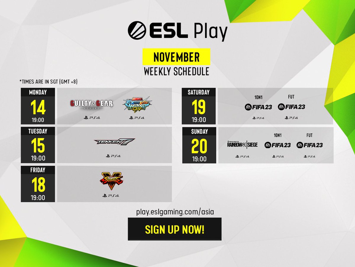 Start your week with some action-packed fighting tournaments here at #ESLPlay Sign up or see the full details 👉 play.eslgaming.com/asia