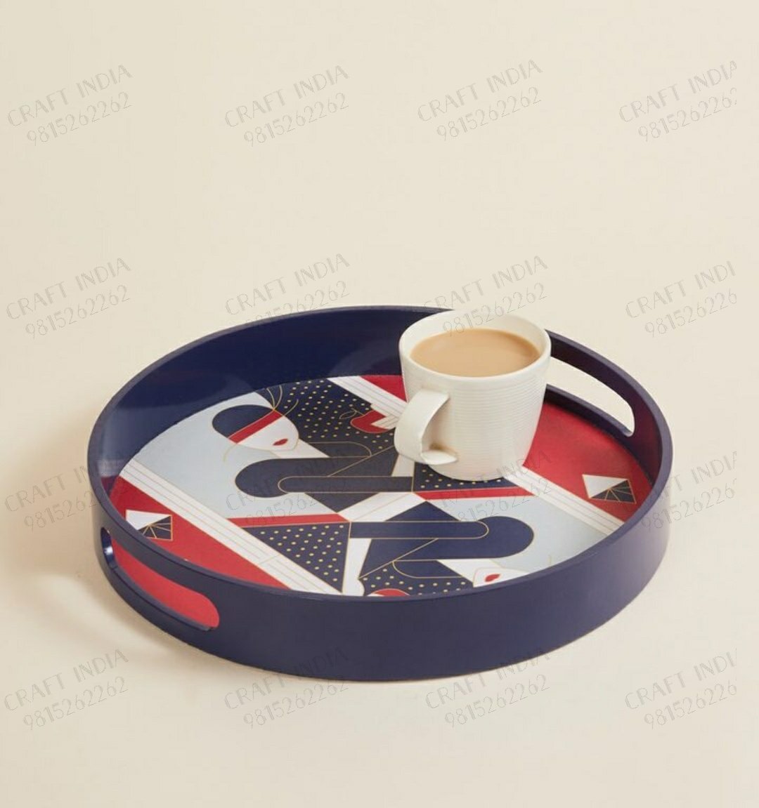 MDF printed hand-made round tray 
With Beautiful designs 
Available in various designs 
.
#mdfproducts #serveware #woodentrays #handmade #giftware #mdfproducts