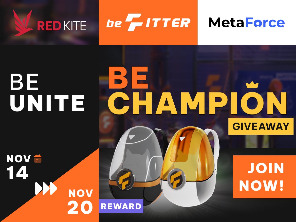 Metaforce_Org's tweet image. 🔥be UNITE be CHAMPION🔥 

Metaforce is glad to announce the very first event hosted jointly by @beFITTER_io and @redkitepad. 

Event duration: Nov 14 - Nov 20
Rewards: 
1 x Supreme Pet Backpack + $50 BUSD
1 x Classic Pet Backpack + $20 BUSD

More info⤵️
metaforce.org/event/befitter