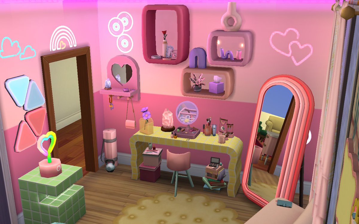urdunniah's tweet photo. in love w the pastel pop kit by @plumbellayt i made this room 4 my teen sim <3 https://t.co/7p2pJc3lZM