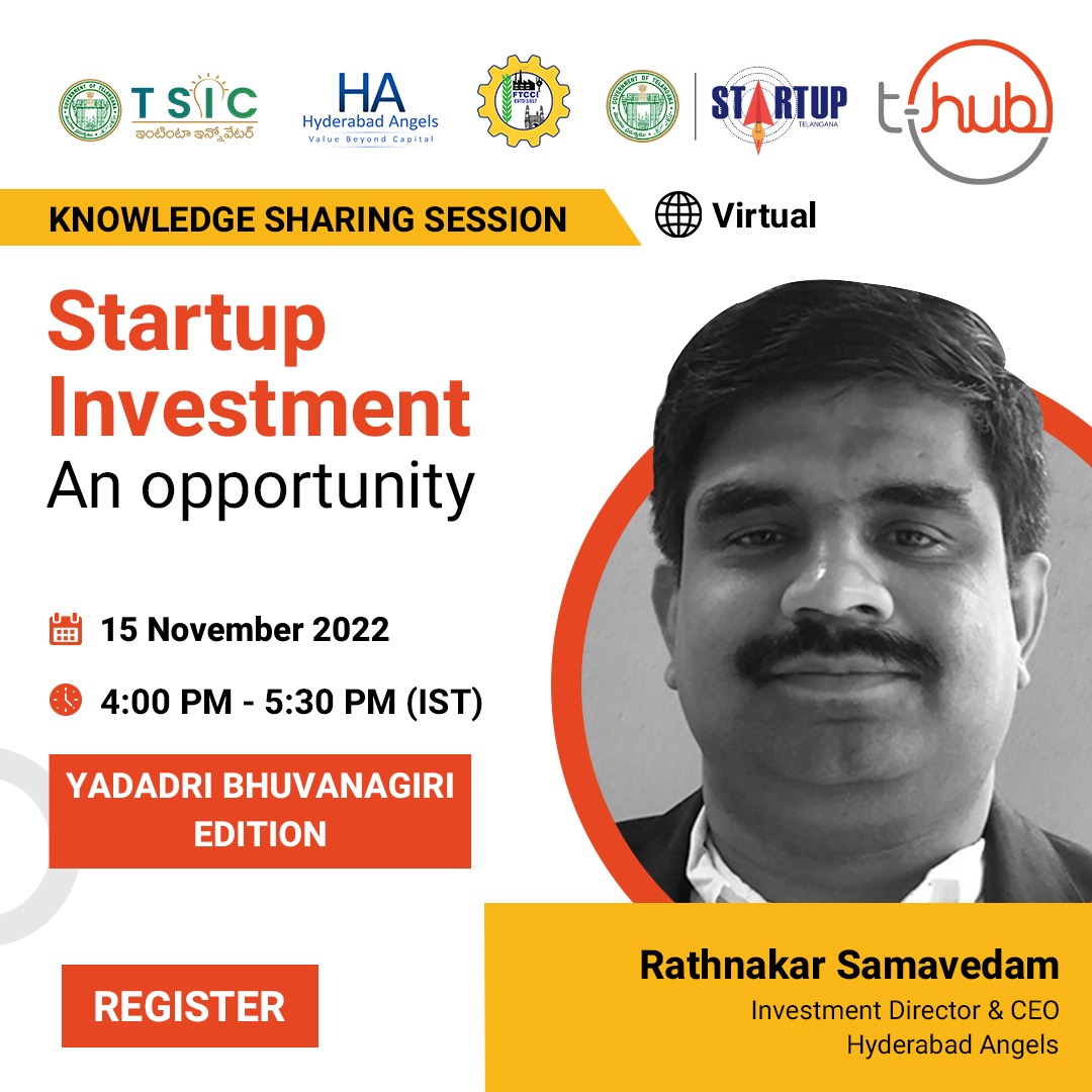 Startup Telangana (@startup_ts) on Twitter photo Yadadri Bhuvanagiri Folks!
To enable you to take informed Startup Investment decisions, in collaboration with <a href="/HyderabadAngels/">Hyderabad Angels</a>, we bring to you an expert session by Mr. Rathnakar Samavedam, Investment Director, Hyderabad Angels.
Register Now: zfrmz.com/2y9a16Il0dPCpI… Yadadri Bhuvanagiri Folks!
To enable you to take informed Startup Investment decisions, in collaboration with <a href="/HyderabadAngels/">Hyderabad Angels</a>, we bring to you an expert session by Mr. Rathnakar Samavedam, Investment Director, Hyderabad Angels.
Register Now: zfrmz.com/2y9a16Il0dPCpI…
