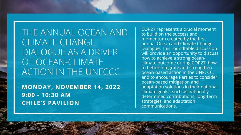 Heading over to @ChileMFA Pavilion #COP27 this morning for a ministerial discussion @UNFCCC #OceanClimateDialogue.

Important discussion about how Parties advance ocean mitigation & adaptation across climate frameworks.

#Finance for #OceanAdaptation  = #ClimateOceanAction