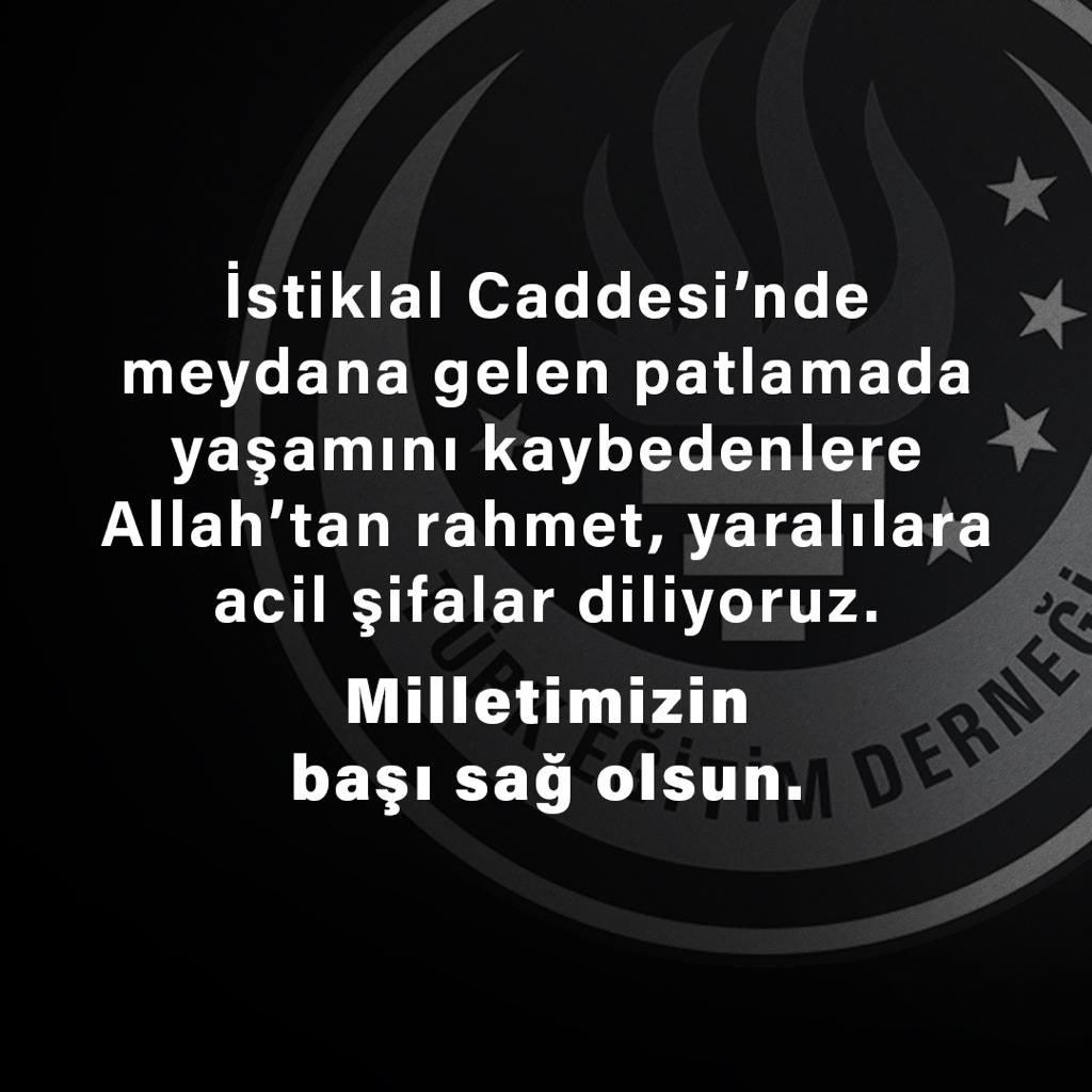 TED1928's tweet photo. İstiklal Caddesi’nde meydana gelen patlamada yaşamını kaybedenlere Allah’tan rahmet, yaralılara acil şifalar diliyoruz. Milletimizin başı sağolsun. https://t.co/u1pguLa3fG