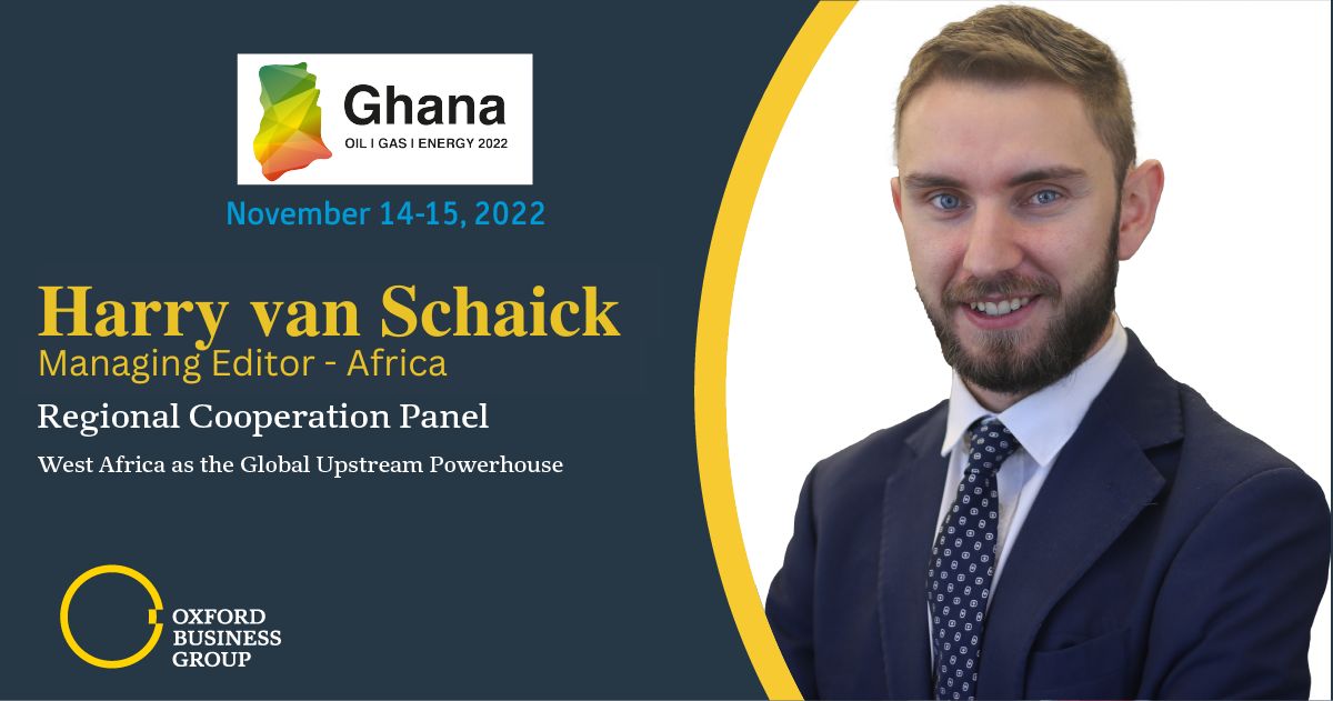 OxfordBusinessGroup (@obginsights) on Twitter photo We're pleased to announce our partnership with the Ghana Oil, Gas and Energy Summit 2022 (@invr_oilandgas).
OBG's Managing Editor for Africa, Harry van Schaick (<a href="/HarryVS/">Harry van Schaick</a>), will be part of the Regional Cooperation Panel during the event.
More details: bit.ly/3UBQfIk We're pleased to announce our partnership with the Ghana Oil, Gas and Energy Summit 2022 (@invr_oilandgas).
OBG's Managing Editor for Africa, Harry van Schaick (<a href="/HarryVS/">Harry van Schaick</a>), will be part of the Regional Cooperation Panel during the event.
More details: bit.ly/3UBQfIk