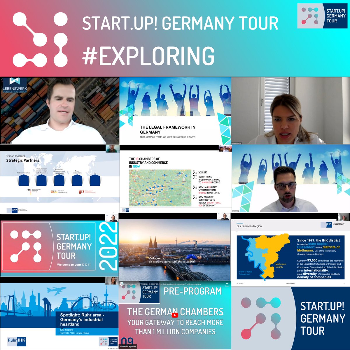 This was the Start.up! Germany Tour 2022! #EXPLORING. Our journey began this year with our first phase #EXPLORING. Within nine vibrant webinars our startups got an overview about the market opportunities and benefits of our state North Rhine-Westphalia (NRW). #startupgermanytour