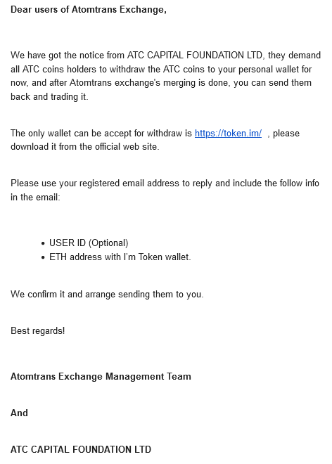 Atomic_Coin_Lab's tweet photo. ATCホルダーの方には公式からメールが届いているかと思いますが
忘れずにATCの受け取り申請をしておきましょう

方法
imToken（https://t.co/LByYCe1lcp）をインストールして
ATCEXに登録したメールアドレスから
IDとウォレットアドレスを送信
※アドレスはアプリ内にある「受取」から確認可能です。 https://t.co/UZ3WxTBvMn