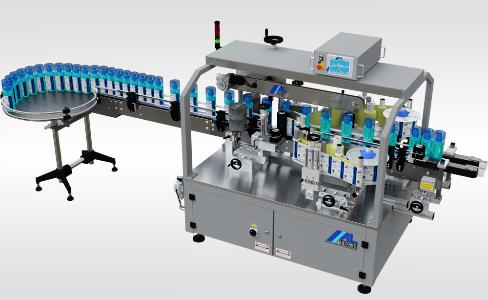 Etiqueteuse rotative ALline pour produits cylindriques comme les bouteilles, les boîtes, les flacons, etc. Peut être utilisée comme étiqueteuse circulaire ou comme étiqueteuse latérale double face. Selon le produit du client. bit.ly/3GaBqbu