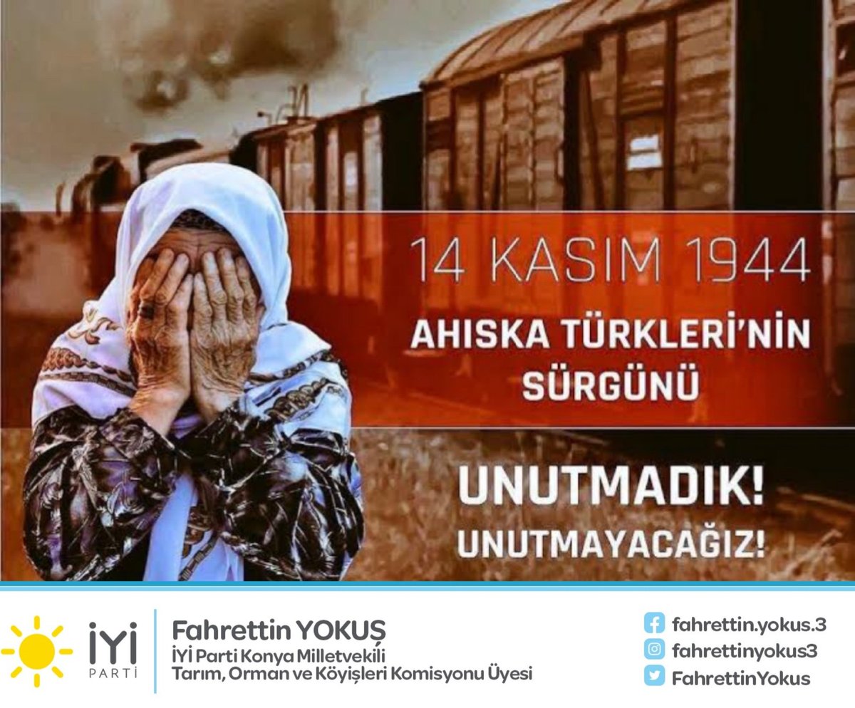 FahrettinYokus's tweet image. Moskofun Türk&apos;e zulmünün tarihi bugün.
#Ahıska Türklerinin sürgün edilişinin 78. yıldönümünde Şehid soydaşlarımızı rahmetle yad ediyorum. 
Türklüğün onur ve hürriyet mücadelesinde bir adım geri durmayacağız.

#AhıskaTürkleri #14Kasım1944