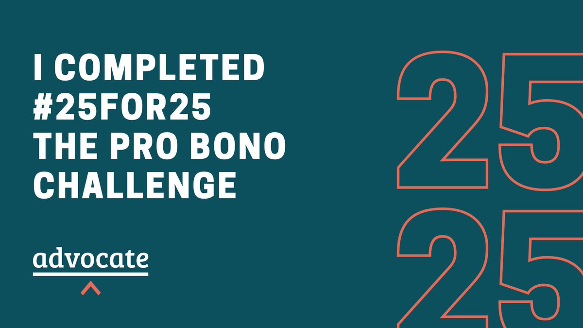 #IDoProBono via <a href="/WeAreAdvocate/">Advocate</a>…
#ProBonoWeek was last week, but I’m still encouraging you all to do #ProBono!
I’m proud to have taken part in #25for25: The #ProBono Challenge.
See the #25for25 report &gt;&gt; bit.ly/ProBono25
Sign up to do #ProBono:
&gt;&gt; bit.ly/Advoc8SignUp