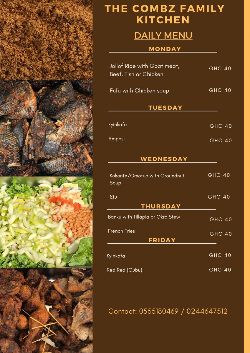 CombzfamKitchen's tweet photo. Hello everyone check this out.
Our daily menu.
#Monday #Tuesday #Wednesday #Thursday #Friday #brunch #lunch https://t.co/40dxTRIz0M
