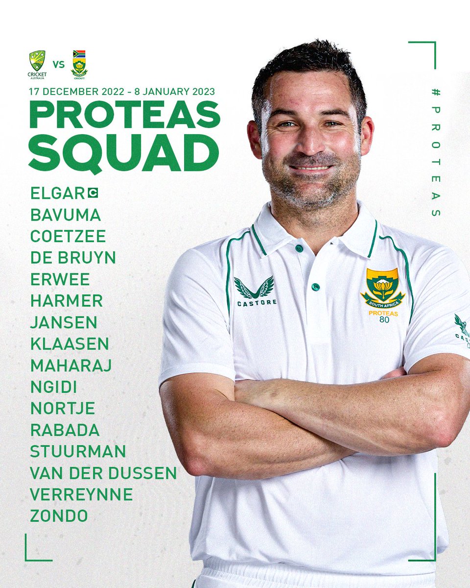 SQUAD ANNOUNCEMENT 🚨 🧢 Maiden Test call-up for Gerald Coetzee 🔙 Theunis de Bruyn gets a recall 🔁 Ryan Rickelton (ankle) is replaced by Heinrich Klaasen More details 🔗 bit.ly/3AdzD1y #AUSvSA #BePartOfIt