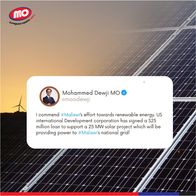MeTL_Group's tweet photo. Malawi has made great effort towards their renewable energy 👏🏼
#Mo #MeTL #MooDewji #MoQuotes #MoTweets #MoTunagusaMaishaYako https://t.co/ipucPEWjAa