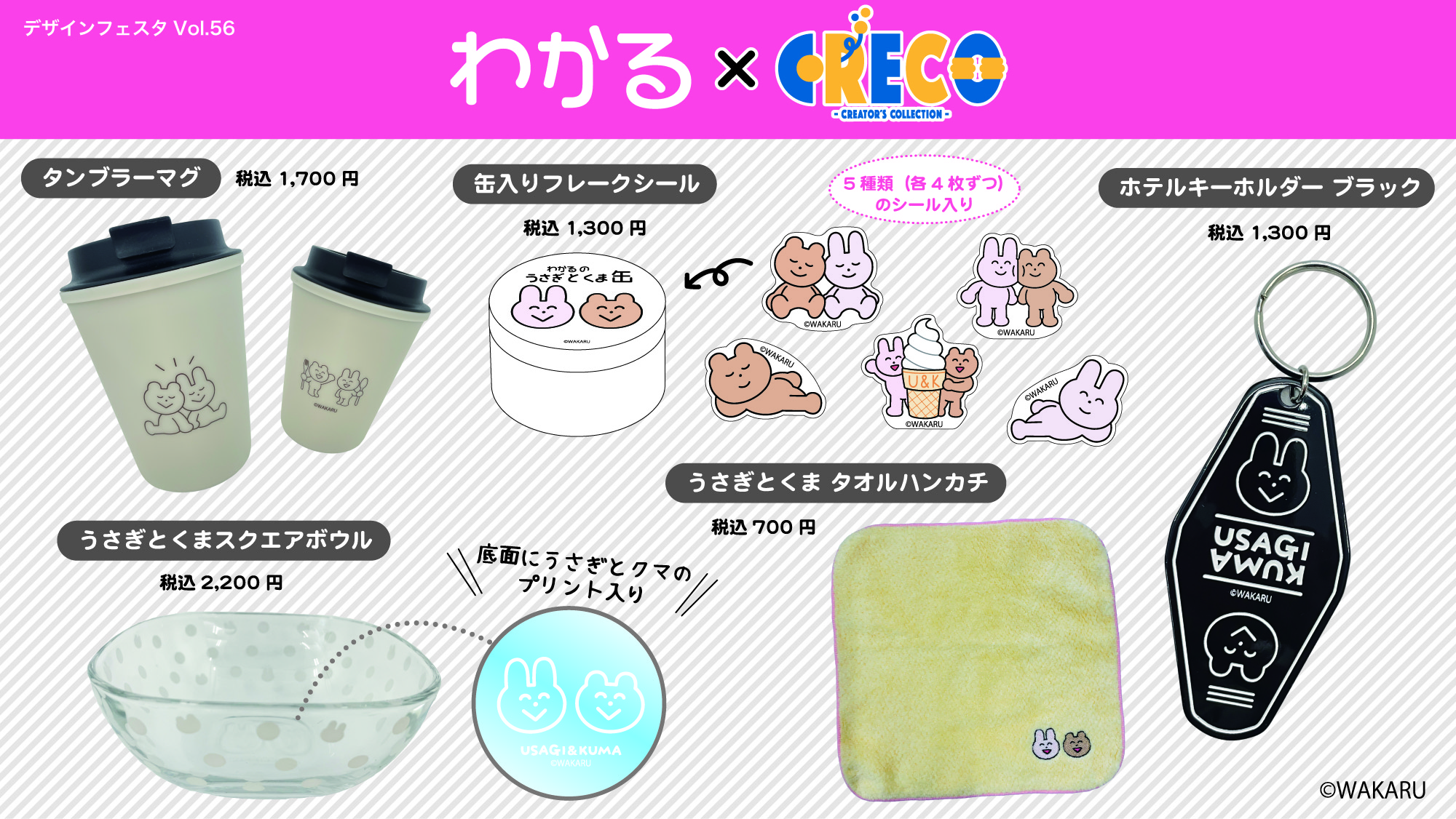 WAKARU プリントキャンバス わかる うさぎとくま