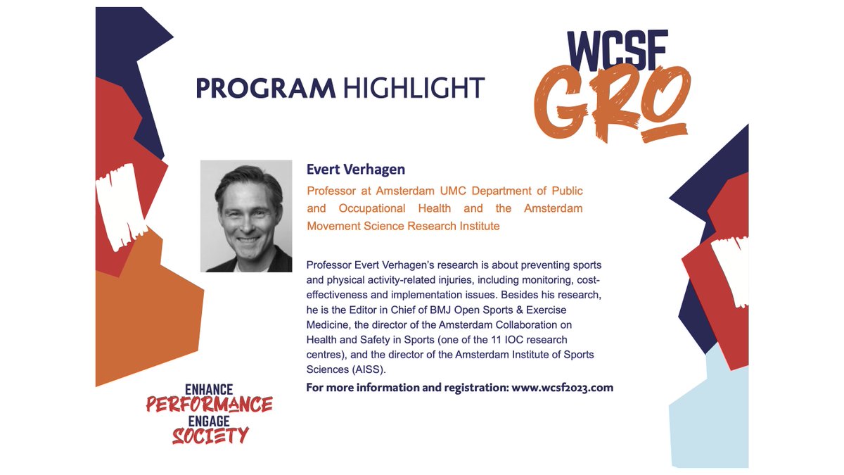 🏉🏈⚽❗NEW KEYNOTE ❗⚽🏈🏉 @EvertVerhagen will talk about injury prevention in football. Come and see @wcsf2023! @AISS_nl @VUamsterdam @BMJOpenSEM @BJSM_BMJ @AmsterdamCHSS @AMSmovement @InjuryEpi Register: tinyurl.com/wt8kn2ac ✅ More info: wcsf2023.com👇