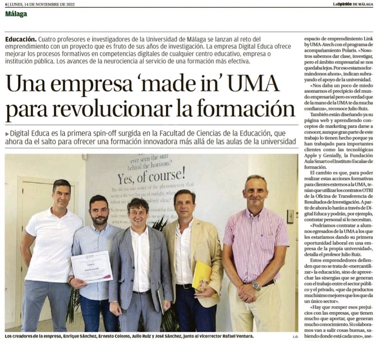 Digital__Educa's tweet photo. Hoy la @opiniondemalaga publica la entrevista que nos hizo con motivo de la puesta en marcha 🚀 de la #SpinOff Digital Educa.

Gracias @susanafdezg 

📌 https://t.co/fmaXm1nSTr
 
#spinoff
#empredimiento
#linkbyuma
@linkbyuma 
@InfoUMA https://t.co/93UegOA1wO