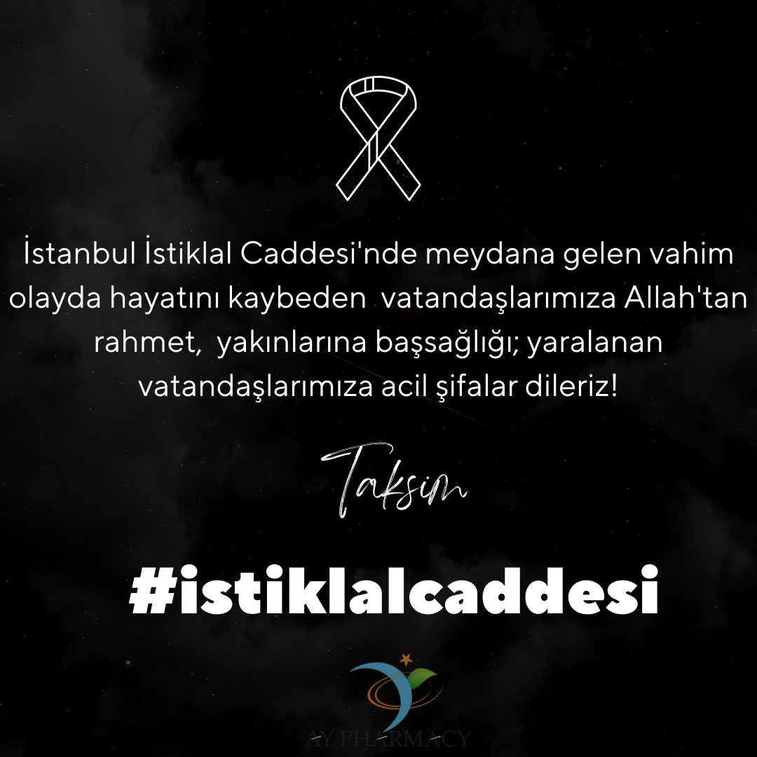 İstiklal Caddesi’nde meydana gelen patlamada hayatını kaybedenlerin yakınlarına başsağlığı, yaralılara acil şifalar dileriz.