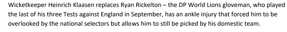 Rickelton has a fascinating ankle injury - one that's only activated in international cricket.