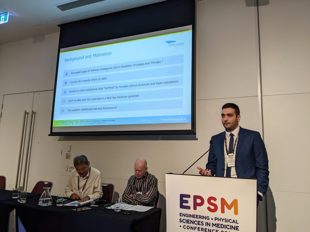 Great turnout at the Deep Learning session today at #EPSM2022. Michael Douglass showed us how to generate an sMRI using only an iPhone 🤯 followed by some great talks from the team @InghamMedical👏