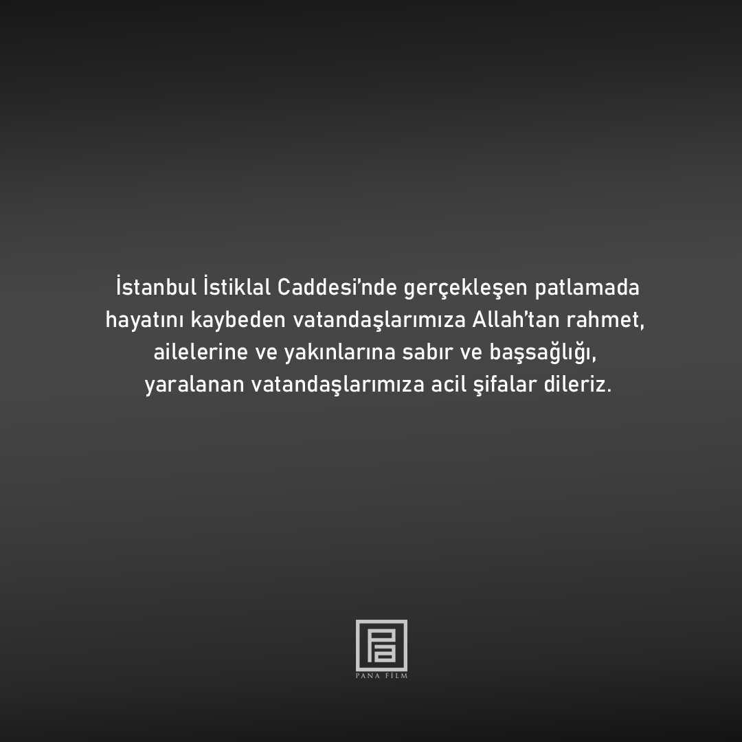 İstanbul İstiklal Caddesi'nde gerçekleşen patlamada hayatını kaybeden vatandaşlarımıza Allah'tan rahmet, ailelerine ve yakınlarına sabır ve başsağlığı, yaralanan vatandaşlarımıza acil şifalar dileriz.