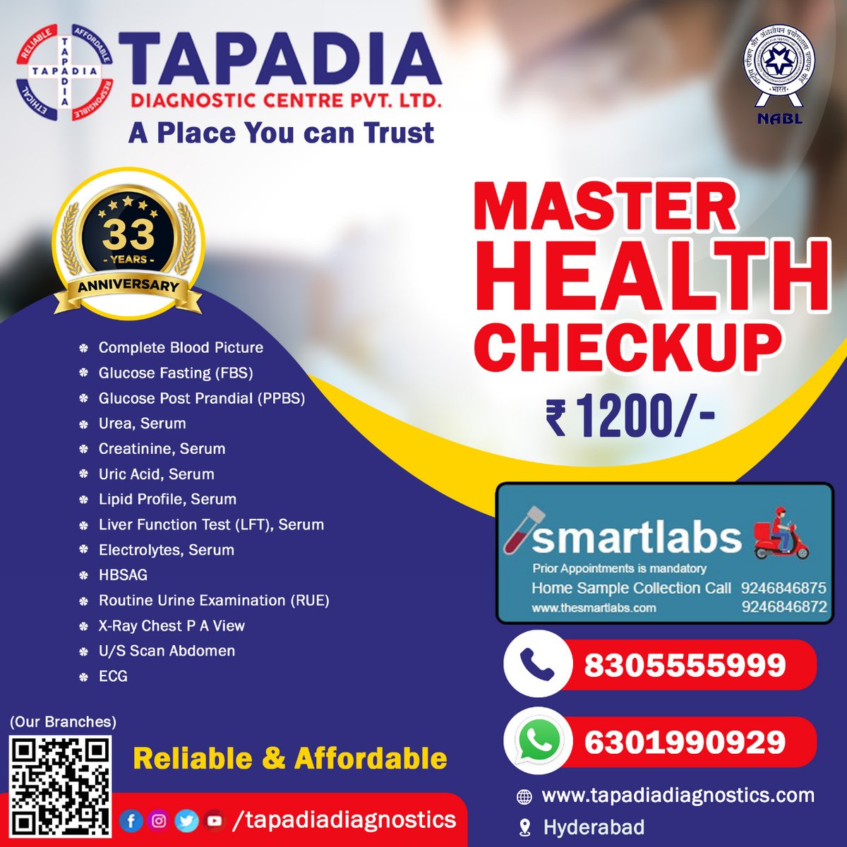 TapadiaDC's tweet photo. The greatest gift to your family is a healthy YOU!!
Keep your health in check and stay safe.
Book your appointment for a #MasterCheckup at Tapadia Diagnostic Centre - +91 830 5555 999
Visit : https://t.co/XsKQpNOdbD
#TapadiaDiagnostics #Hyderabad https://t.co/QJOfiLZ8S3