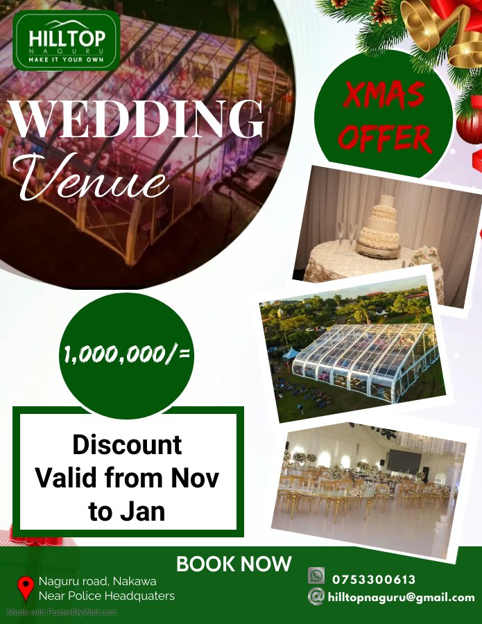 HilltopNaguru's tweet photo. 🎄🚨END OF YEAR OFFER🚨🎄
With Lush Green Gardens, Fully stocked Bar and Great Restaurant. Hilltop has all ot takes to make your day special.👰🏾🤵🏾
‼1m discounted off our venue fee‼
Offer Runs until January 2023
#wedding #venue #events #Christmas #offer #discount https://t.co/41q0iSqAj8